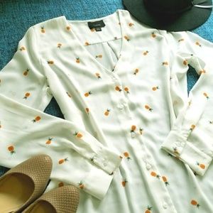 Lumiere Pineapple print button down blouse